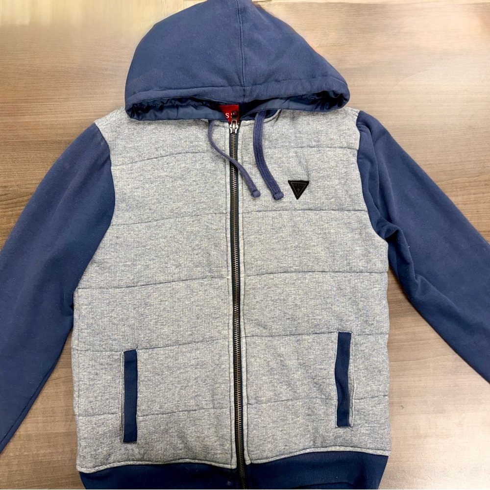 Guess Blue and Gray Puffer Jacket with Quilted Design Boy size S